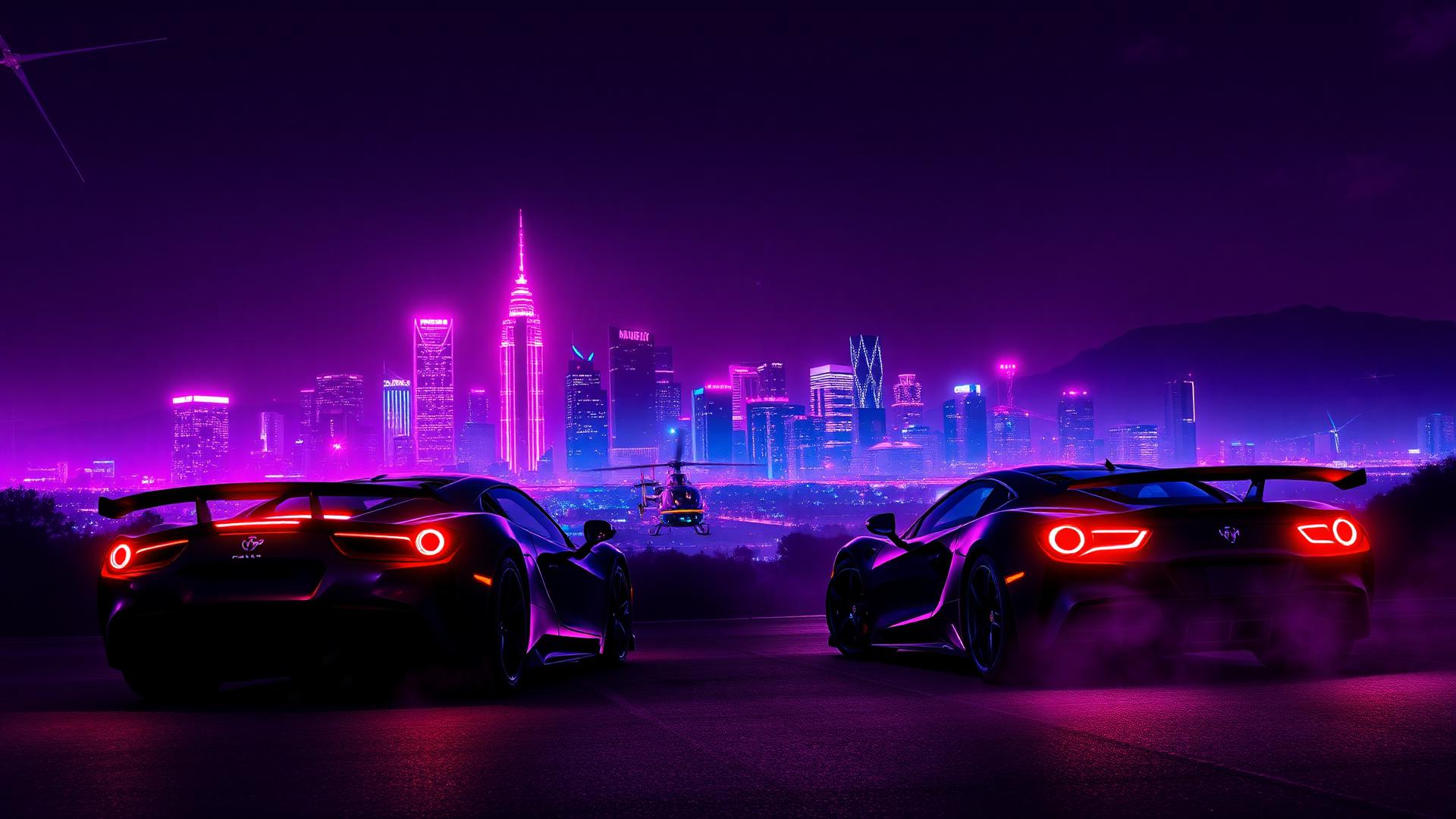 Neon noir city at night